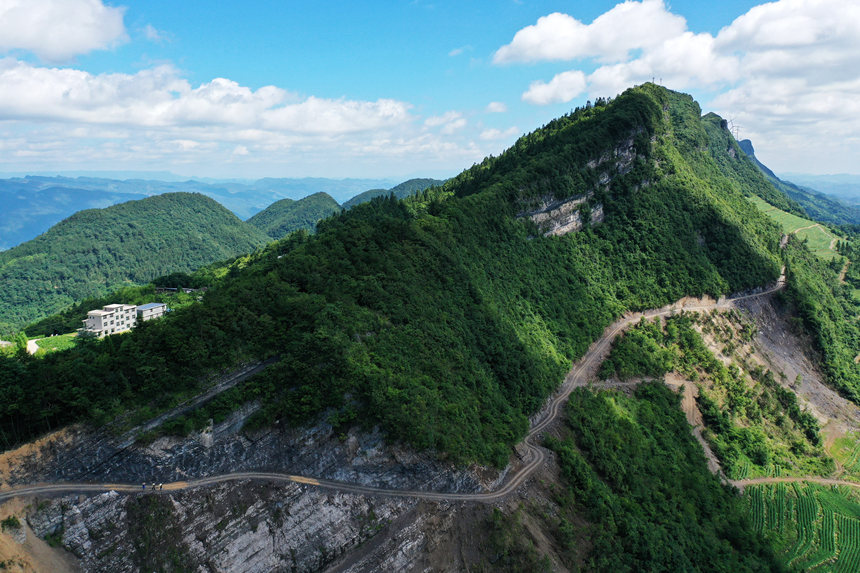 重慶市黔江區阿蓬江鎮柒坨村“懸崖上的種糧路”。楊敏攝